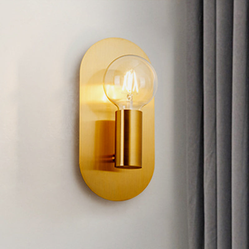 Avtoit | 1 Head Exposed Bulb Wall Mount Lamp with Oval Metal Back Plate Postmodern Wall Lighting in Gold
