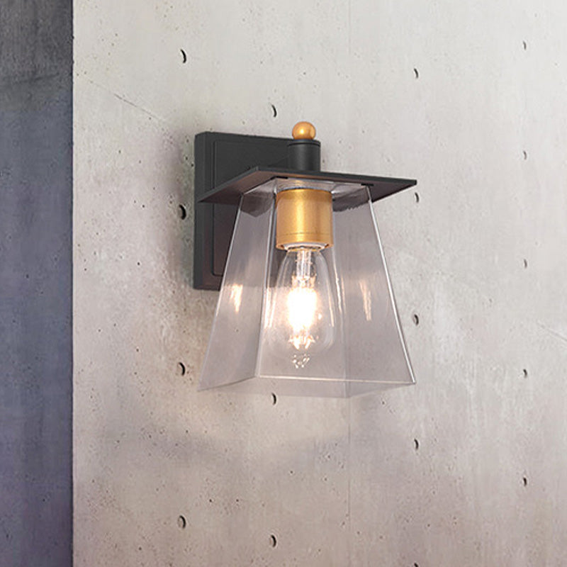 Avtoit | Clear Glass Black Wall Lamp Lighting Cylinder/Half Circle/Rectangle 1-Light Industrial Light Fixture, 6"/8" Wide