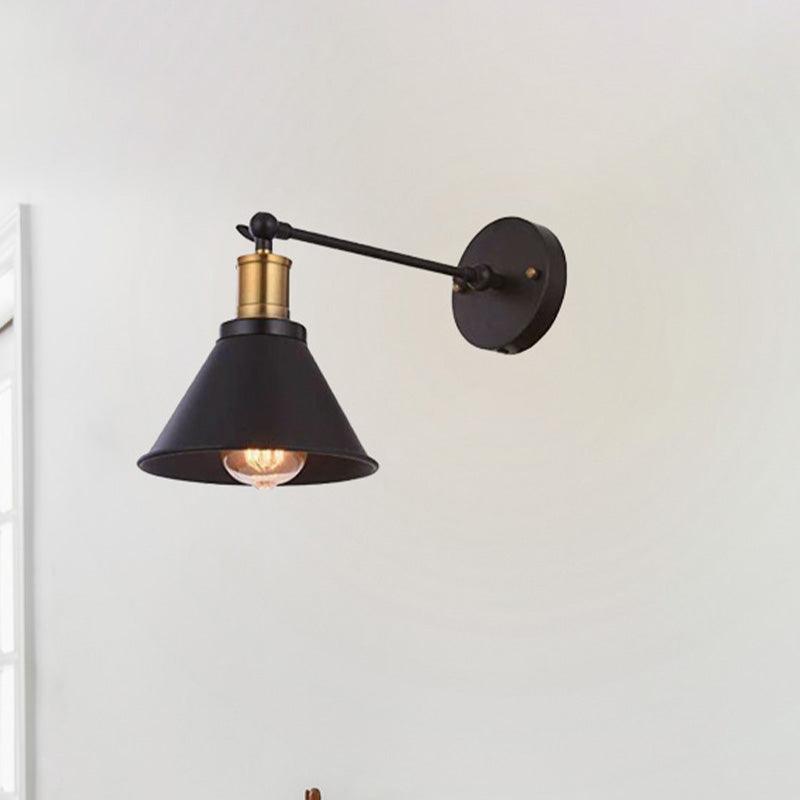 Avtoit | Black 1 Light Wall Lamp Lighting Industrial Metal Cone Light Fixture for Bedroom