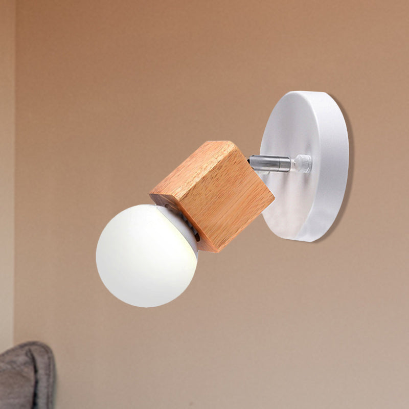 Avtoit | Black/White 1 Head Wall Lamp Sconces Industrial Style Wooden Square Wall Mount Light with Circular Wall Plate