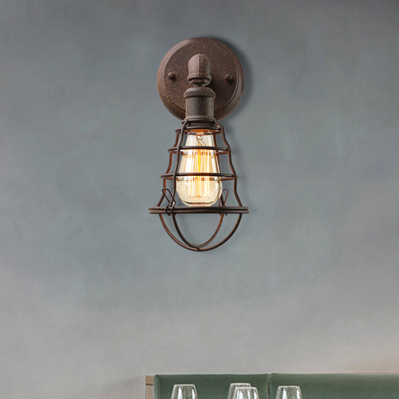 Avtoit | Wire Frame Iron Wall Lamp with Pipe Farmhouse 1 Head Dining Room Mini Wall Lamp in Rust