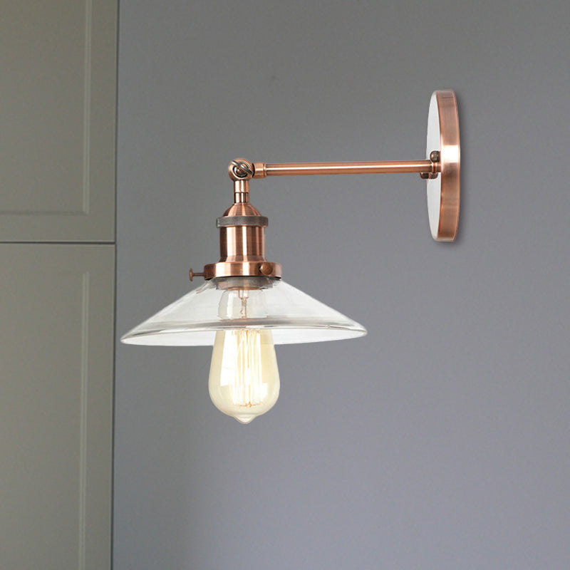 Avtoit | Cone-shaped bedroom wall light vintage clear glass 1 light copper wall lamp