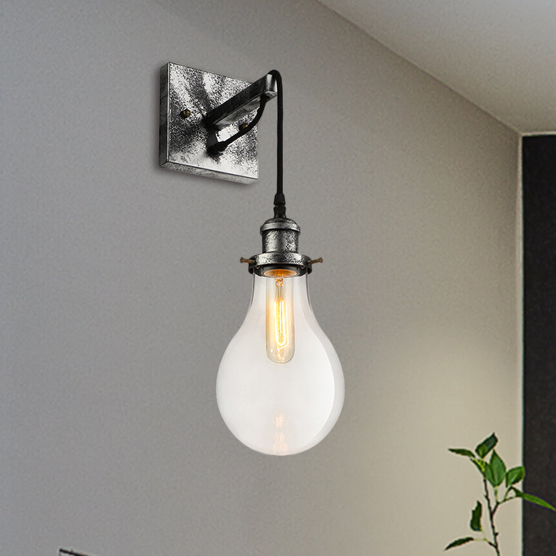 Avtoit | Black Bulb Shade Wall Light Industrial Clear Glass 1 Light Living Room Wall Lights Fixture