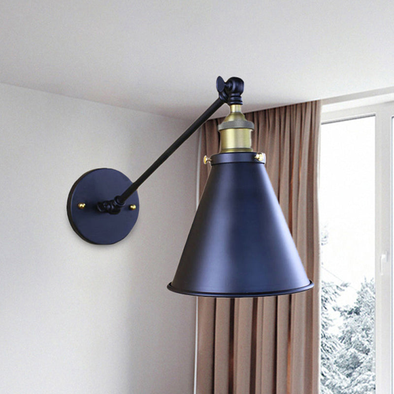 Avtoit | Black Finish Cone-Shaped Wall Lamp Retro Stylish Metal 1 Head Corridor Wall Lighting, 2 Packs
