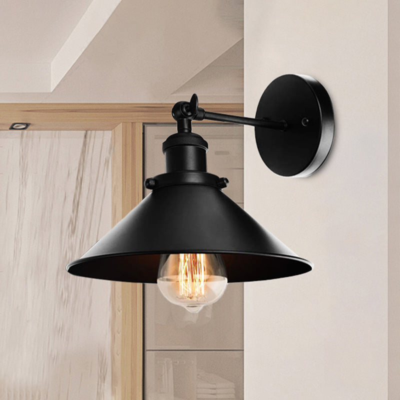 Avtoit | Metallic Cone Wall Lamp Light Loft Style 1 Light Living Room Adjustable Wall Mount Light in Black, 2 Pack