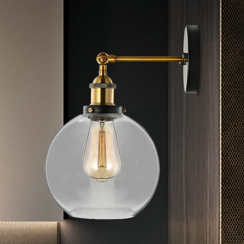 Avtoit | Clear Glass Blown Wall Sconces Antiques 1 Light Living Room Lighting Fixture in Brass