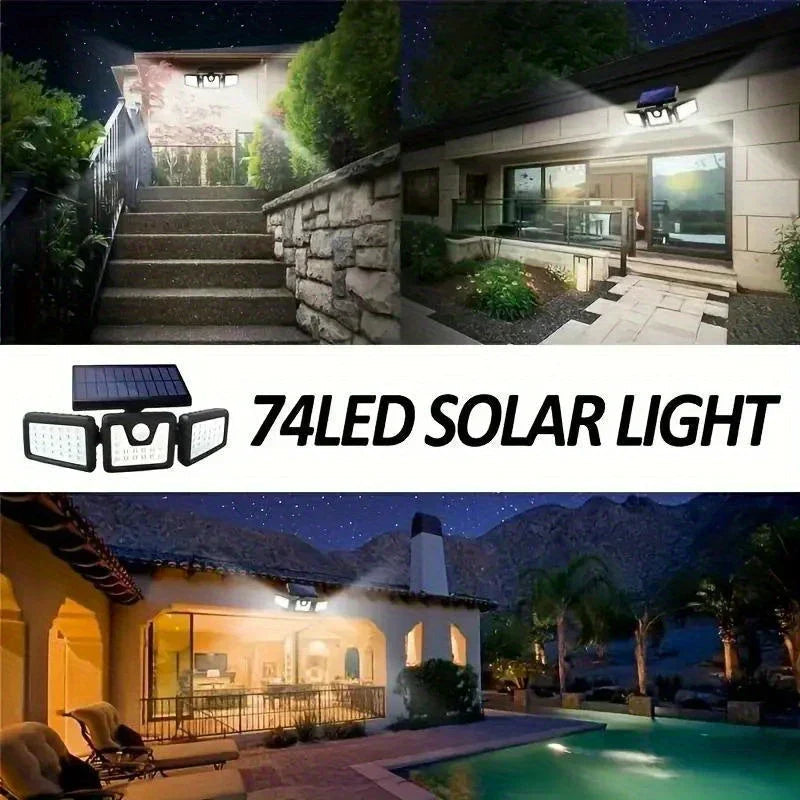 Solar LED Floodlight with Motion Sensor and Three Adjustable Heads