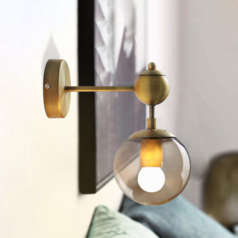 Avtoit | 1/2-Head Global Wall Mount Light with Amber Glass Shade Modernist Wall Lamp Lighting in Gold for Bedroom