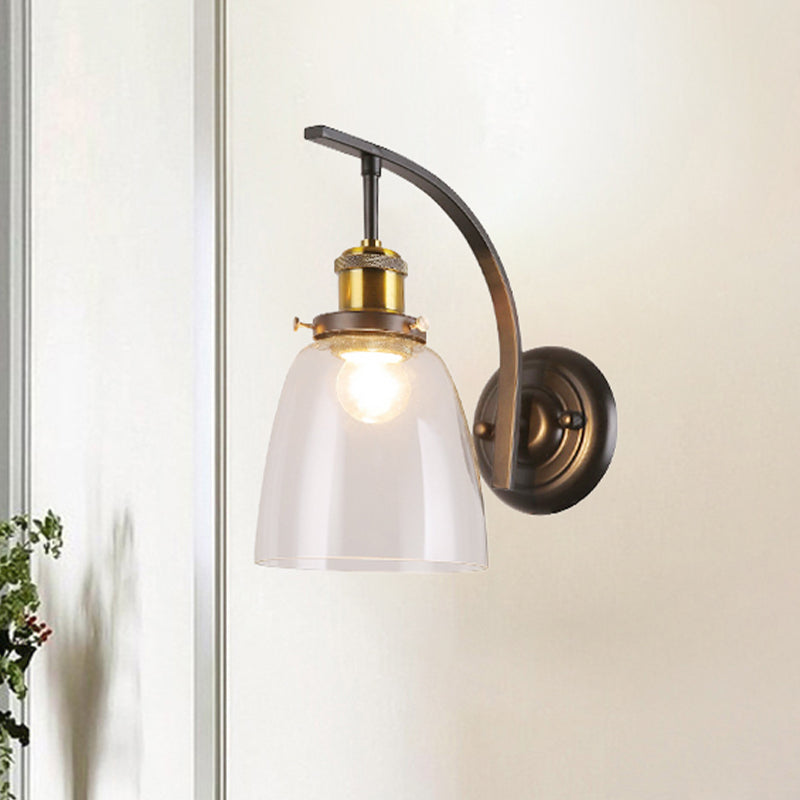 Avtoit | A Bulb Clear Glass Wall Light Vintage Black Dome Living Room Wall Lamp