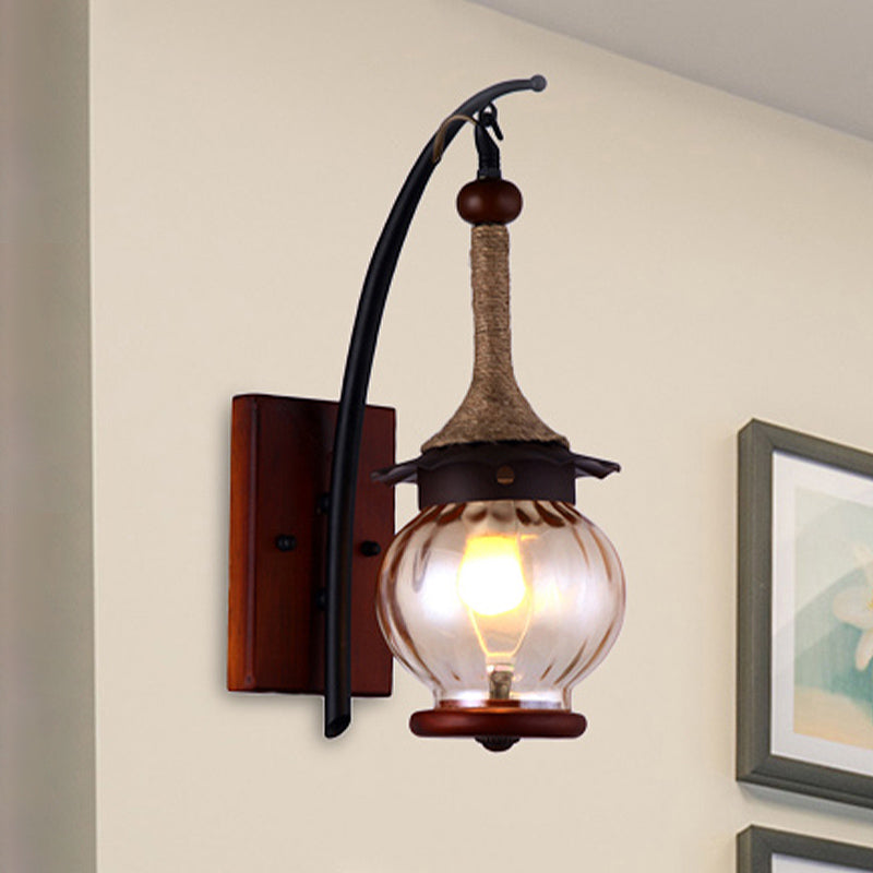 Avtoit | Amber Scratched Glass Lantern Wall Light Rustic Single Light Wall Mounting for Indoor