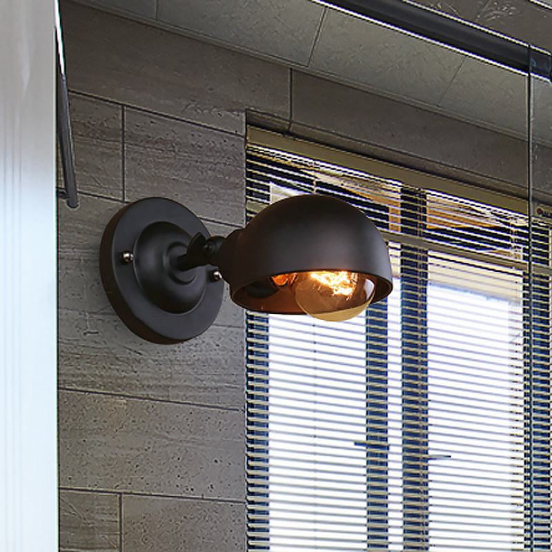 Avtoit | 1 head wall-mounted light loft style dome shade metal adjustable wall lamp in black for bedroom