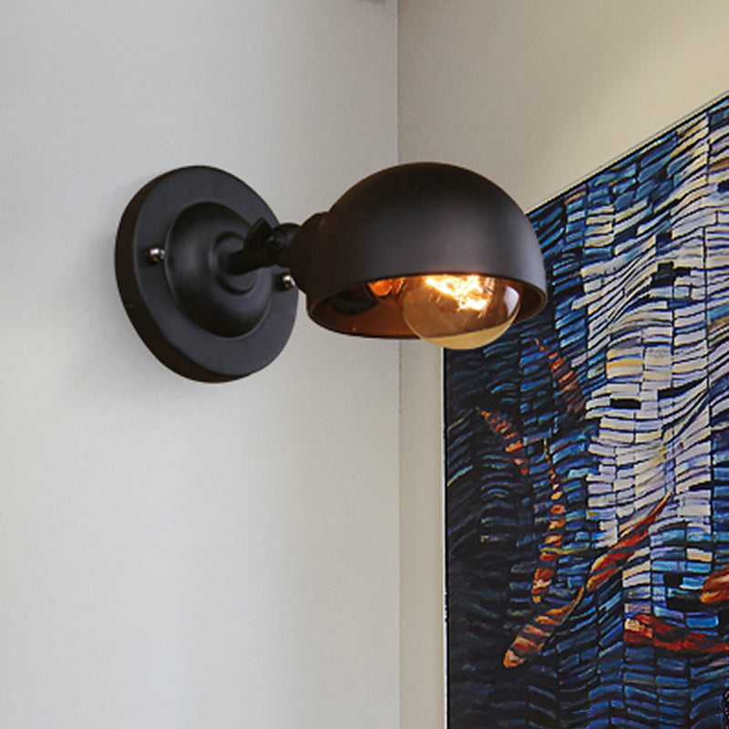 Avtoit | 1 head wall-mounted light loft style dome shade metal adjustable wall lamp in black for bedroom