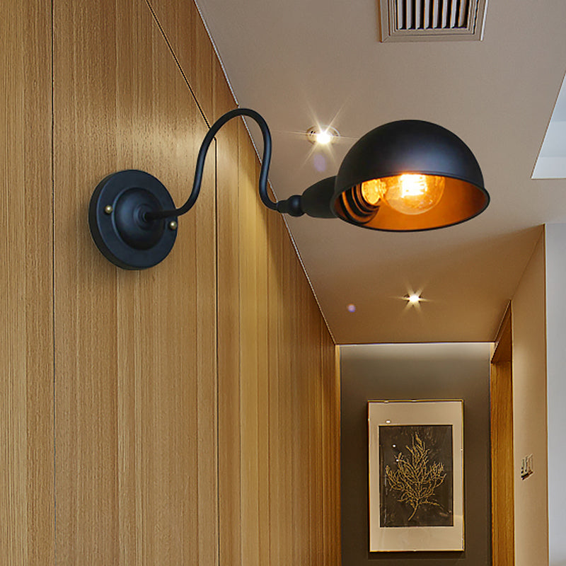 Avtoit | 1 head wall-mounted light loft style dome shade metal adjustable wall lamp in black for bedroom