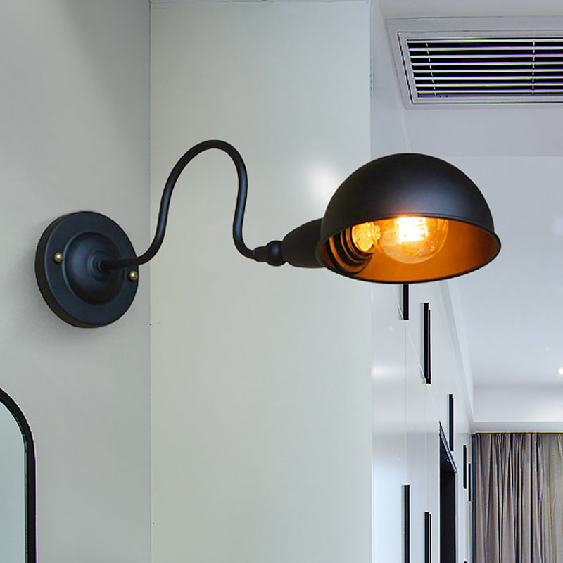 Avtoit | 1 head wall-mounted light loft style dome shade metal adjustable wall lamp in black for bedroom