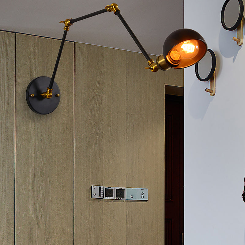 Avtoit | 1 head wall-mounted light loft style dome shade metal adjustable wall lamp in black for bedroom