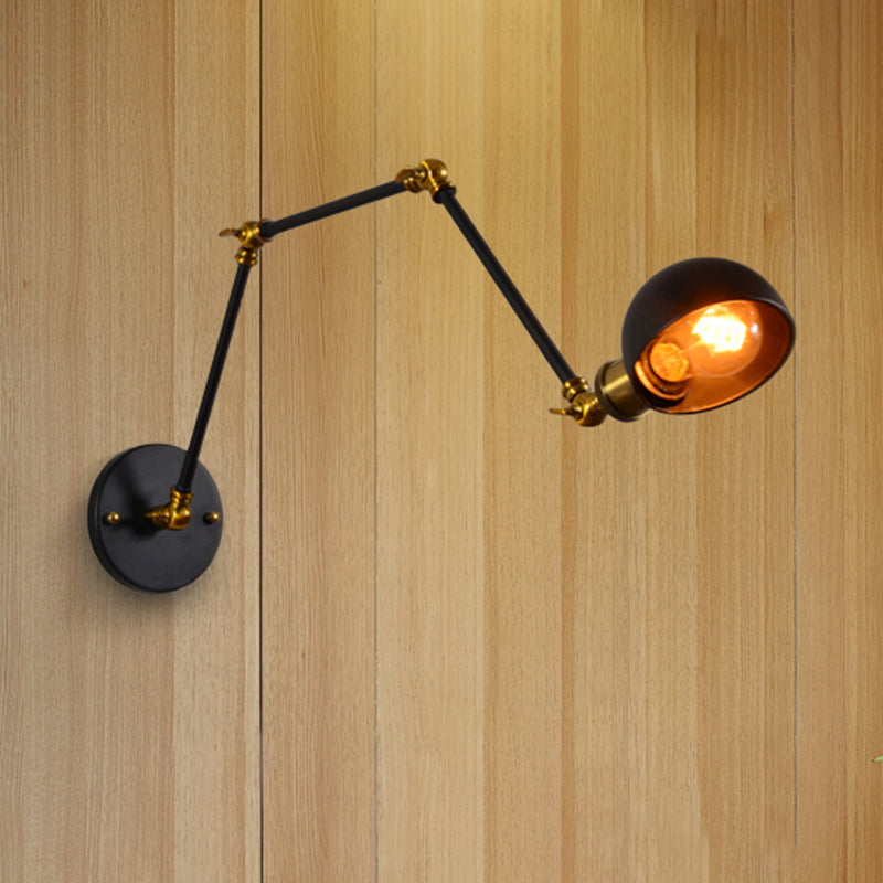 Avtoit | 1 head wall-mounted light loft style dome shade metal adjustable wall lamp in black for bedroom