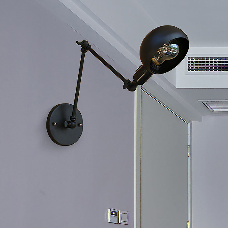 Avtoit | 1 head wall-mounted light loft style dome shade metal adjustable wall lamp in black for bedroom