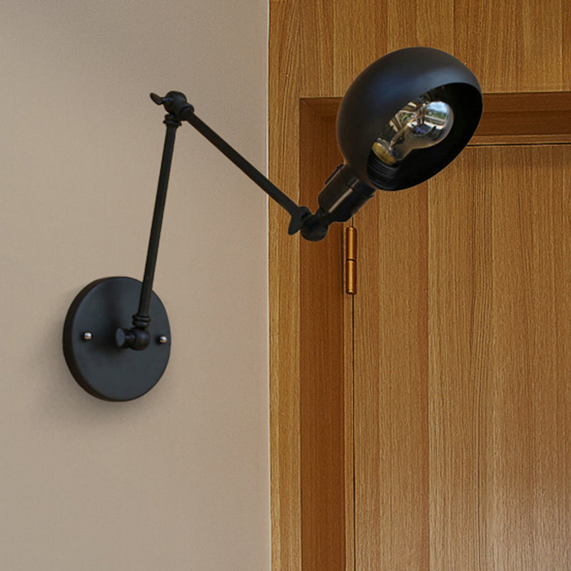 Avtoit | 1 head wall-mounted light loft style dome shade metal adjustable wall lamp in black for bedroom