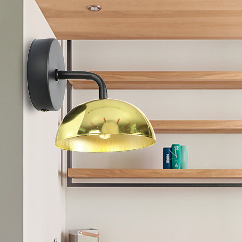 Avtoit | 1 Light Wall Lamp Industrial Dome Shade Metal Down Wall Light with Curved Arm in Black/Bronze for Bedroom