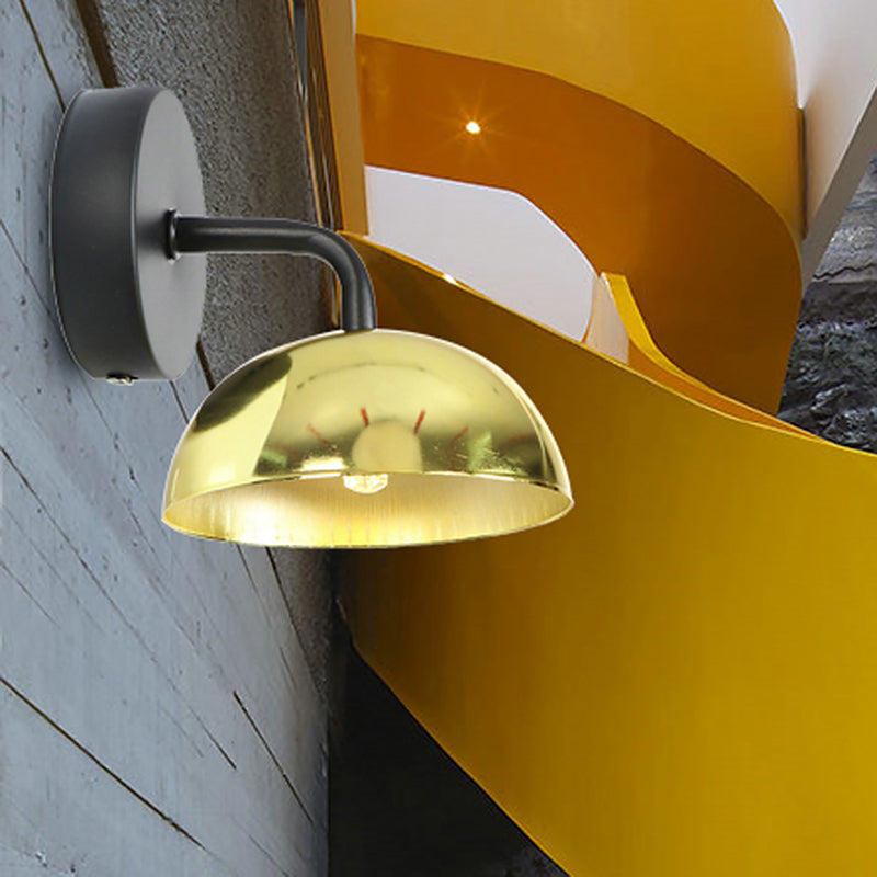 Avtoit | 1 Light Wall Lamp Industrial Dome Shade Metal Down Wall Light with Curved Arm in Black/Bronze for Bedroom