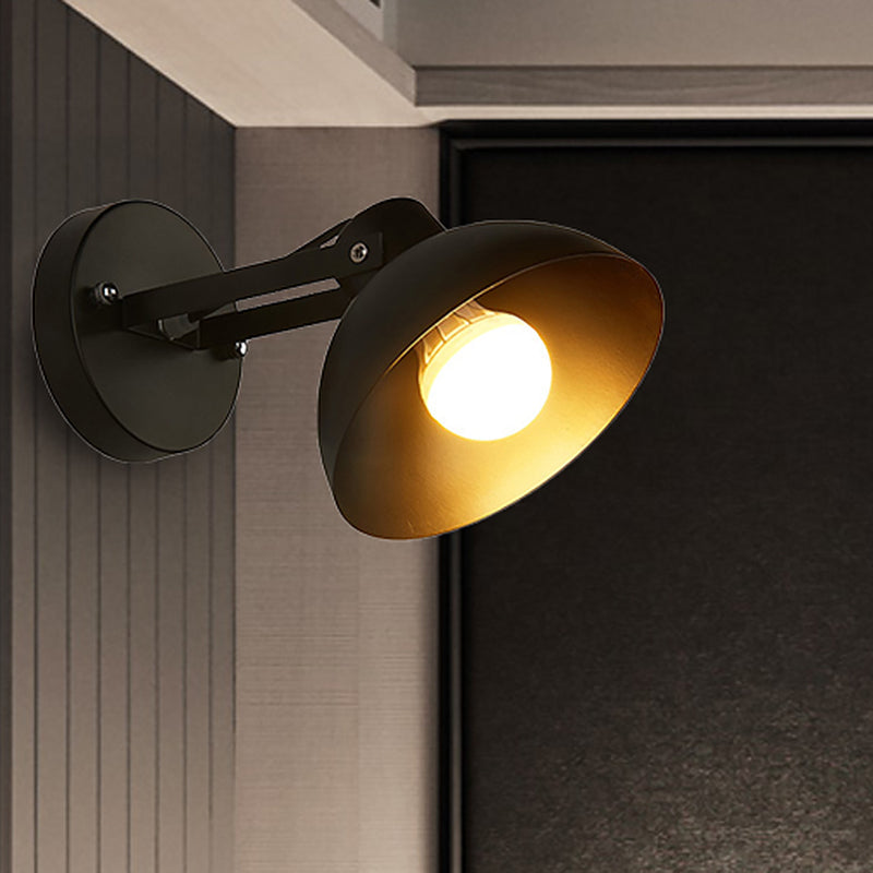 Avtoit | 1 Head Wall Light Fixture with Dome Shade Metal Industrial Style Indoor Wall Lamp in Black