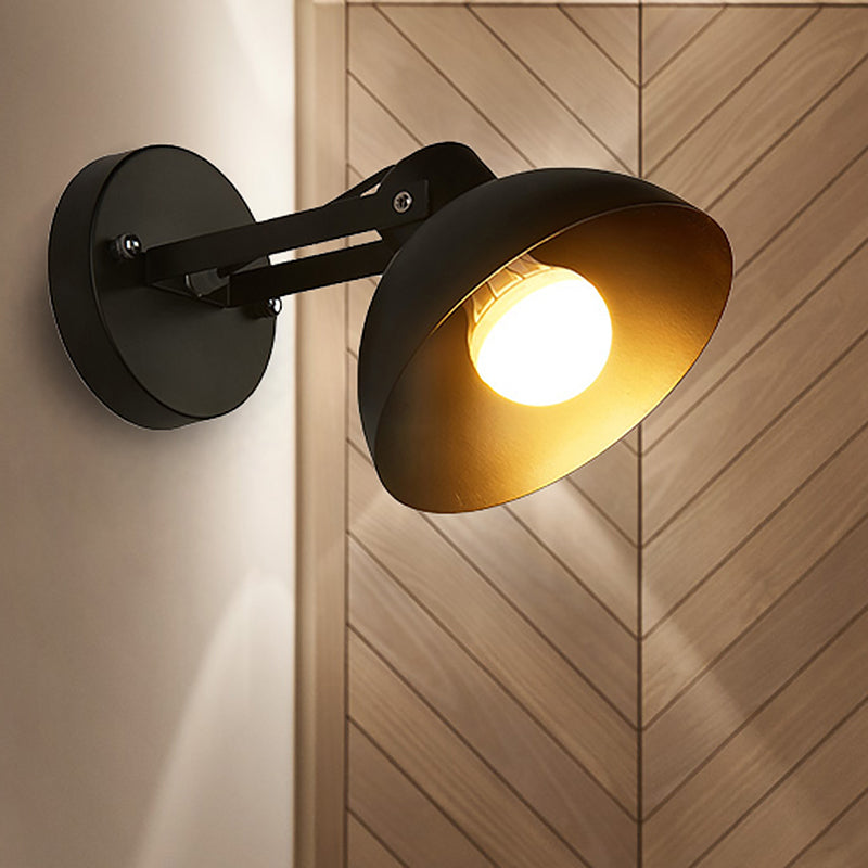 Avtoit | 1 Head Wall Light Fixture with Dome Shade Metal Industrial Style Indoor Wall Lamp in Black