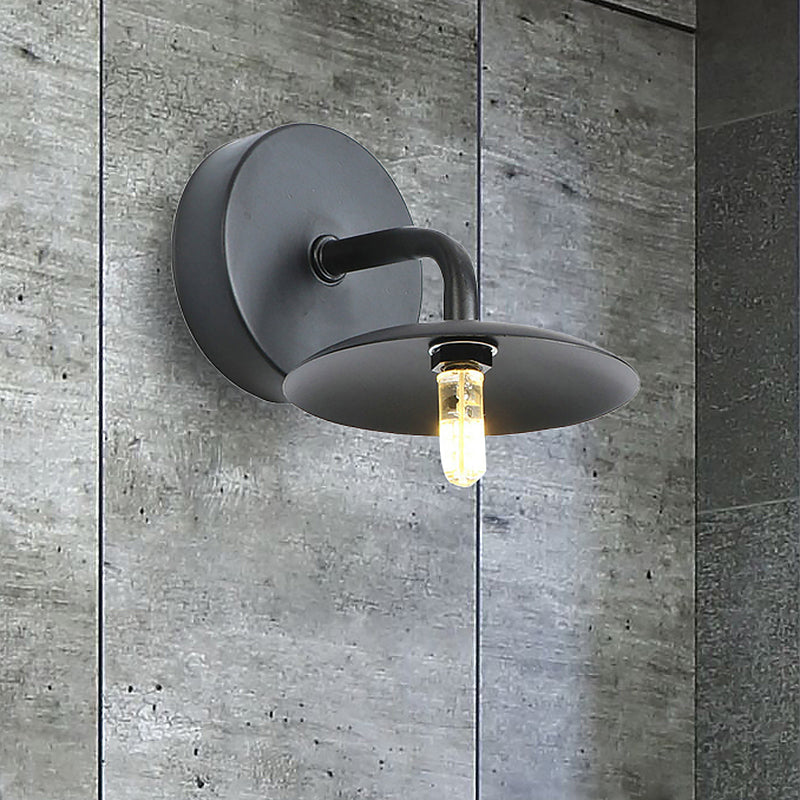 Avtoit | Flat Shade Metal Wall Lighting Fixture Industrial Vintage 1 Light Bedroom Wall Sconce in Black