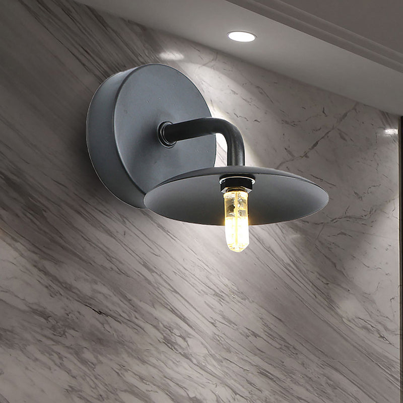 Avtoit | Flat Shade Metal Wall Lighting Fixture Industrial Vintage 1 Light Bedroom Wall Sconce in Black