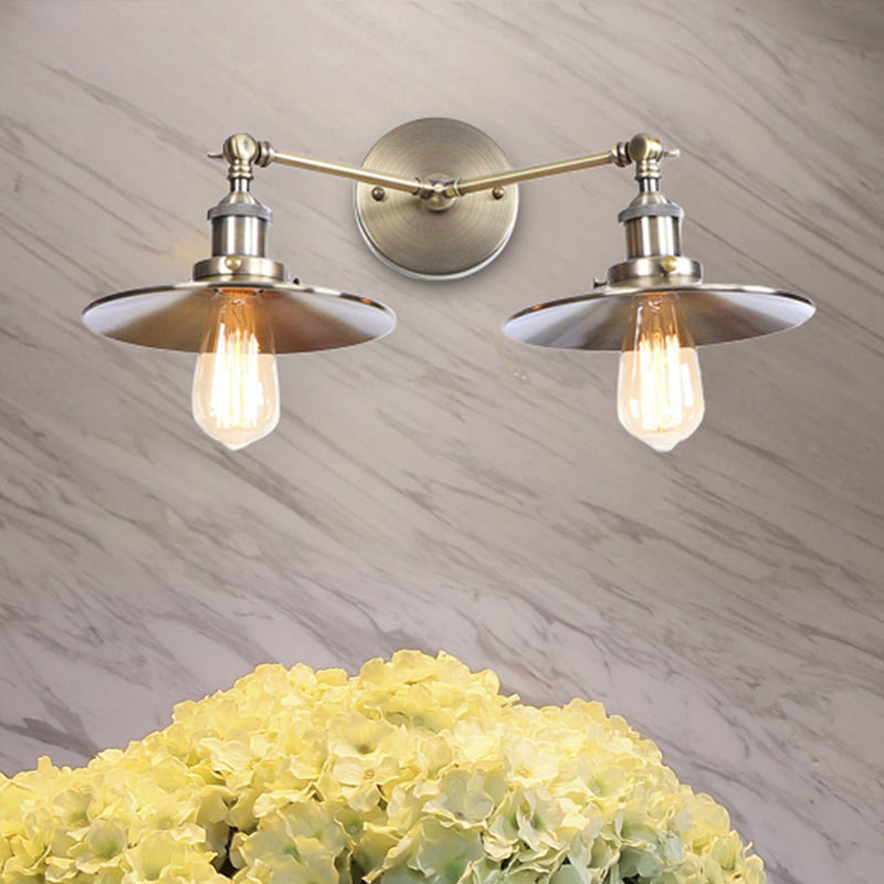 Avtoit | 2 Lamps Flat Shade Wall Lighting Industrial Style Brass/Rust Metal Wall Mounted Light for Hallway