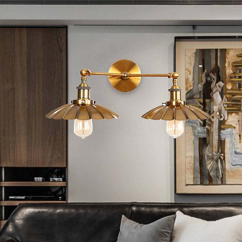 Avtoit | Antique Stylish Ribbed Edge Wall Lamp 2 Heads Metal Wall Mounted Light in Brass/Rust for Bedroom