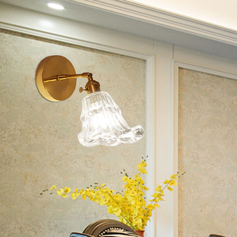 Avtoit | Clear Textured Glass Brass Wall Light Art Deco 1-Light Industrial Wall Sconce