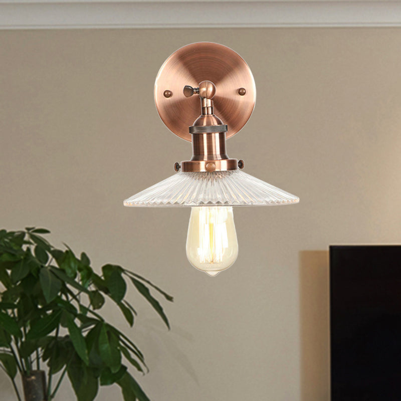 Avtoit | Clear Prism Glass Copper Wall Light Scalloped 1-Light Industrial Wall Lamp Decor