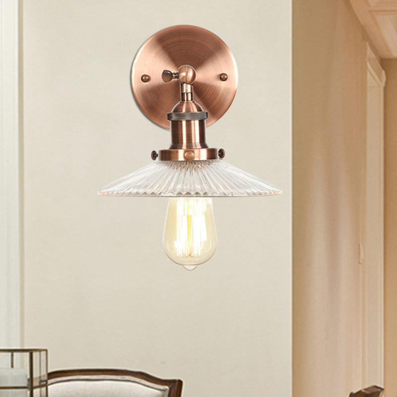 Avtoit | Clear Prism Glass Copper Wall Light Scalloped 1-Light Industrial Wall Lamp Decor