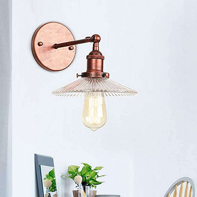Avtoit | 1 Light Wavy Wall Lamp Fixture Rustic Style Copper Ribbed Glass Wall Light for Dining Table