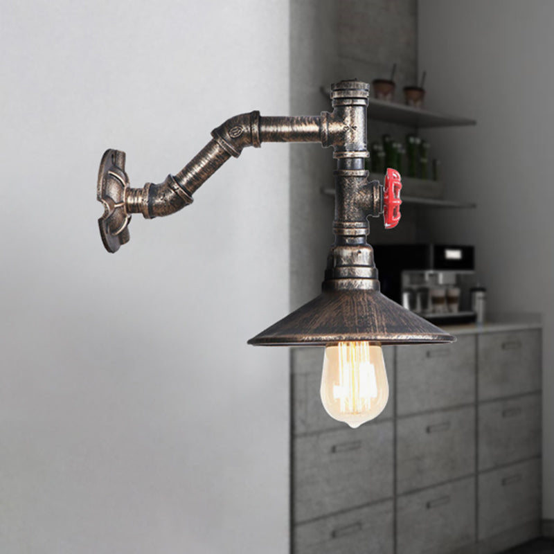 Avtoit | 1 bulb conical wall mount light rustic style antique bronze metal wall lighting with piping