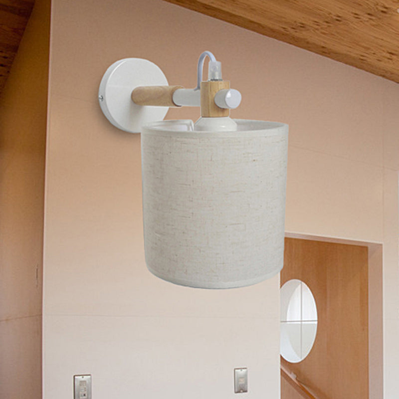 Avtoit | 1 Bulb Cylinder Wall Mounted Light Simple Stylish White Fabric Wall Light Wall Lighting for Bedroom