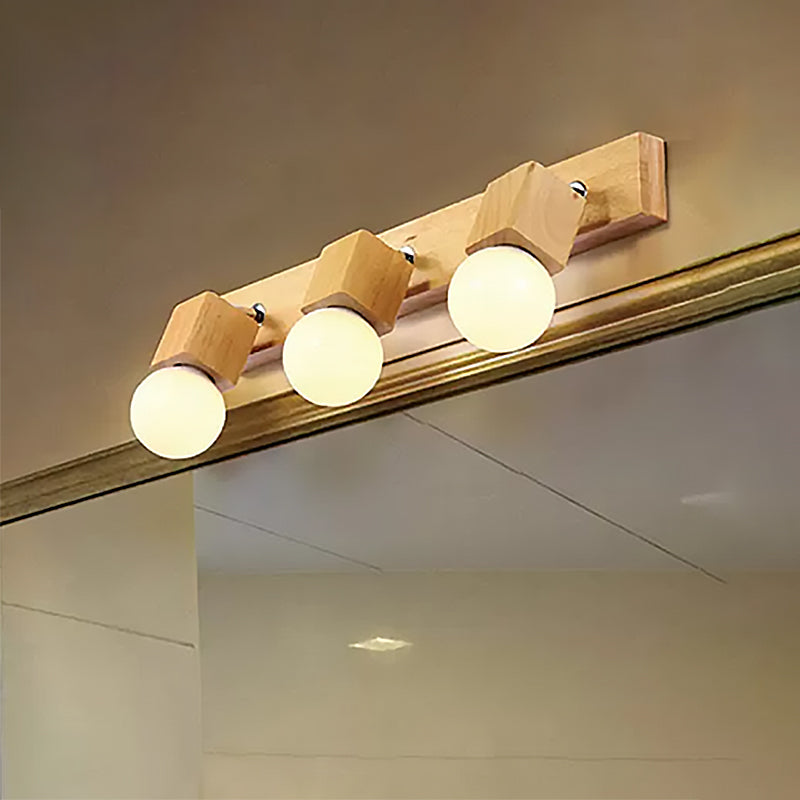 Avtoit | 3 Lights Rotatable Wall Lamp Fixture with Open Bulb Wood Modernism Bedroom Vanity Light