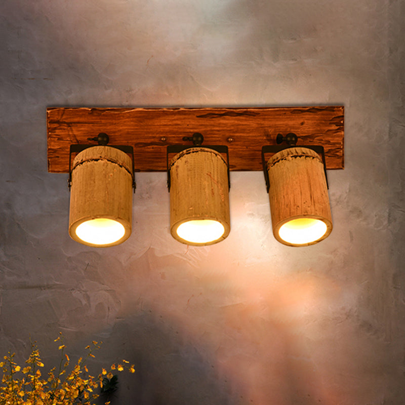 Avtoit | Wooden Cylinder Wall Lamp Rustic Stylish Wall Light in Beige for Bistro Restaurant