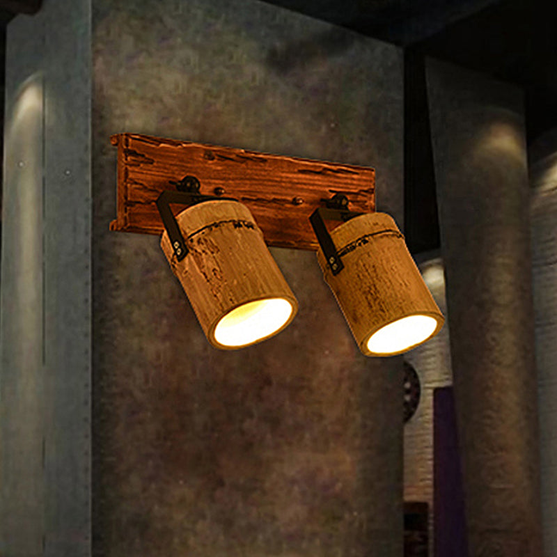 Avtoit | Wooden Cylinder Wall Lamp Rustic Stylish Wall Light in Beige for Bistro Restaurant