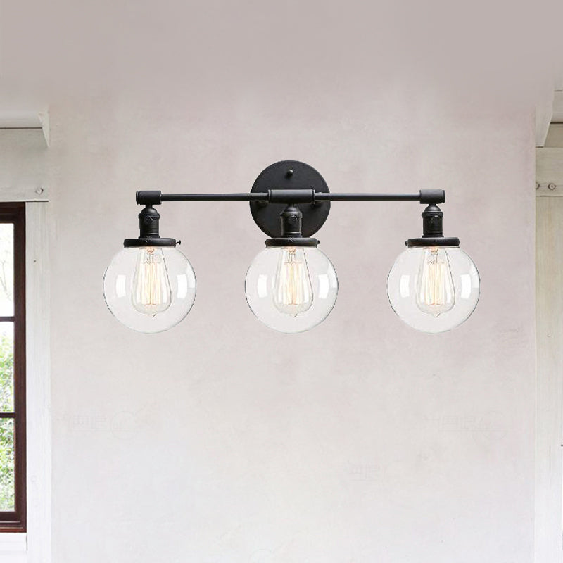 Avtoit | Black 3 Light Wall Lamp Industrial Clear Glass Bubble Shade Lighting Fixture for Outdoor Areas