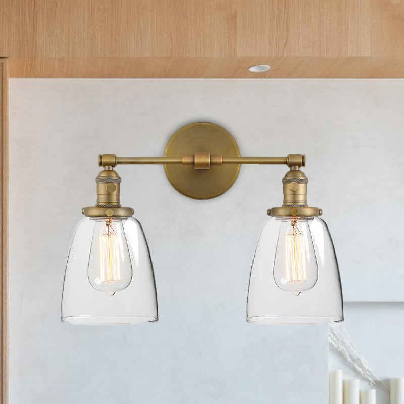 Avtoit | Clear Glass Brass Wall Light Conical 2-Light Industrial Wall Lamp Light for Foyer