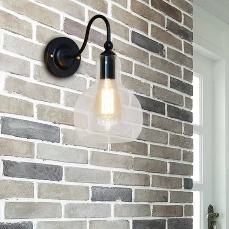 Avtoit | One Pear Wall Light with Pumpkin Shade Clear Glass Industrial Corridor Wall Lamp in Black