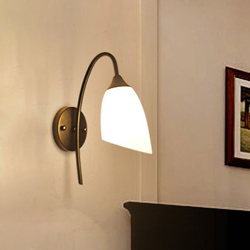 Avtoit | 1 Bulb Angle Shade Wall Mounted Light Fixture Modern Black/Gold Milk Glass Lighting for Bedroom