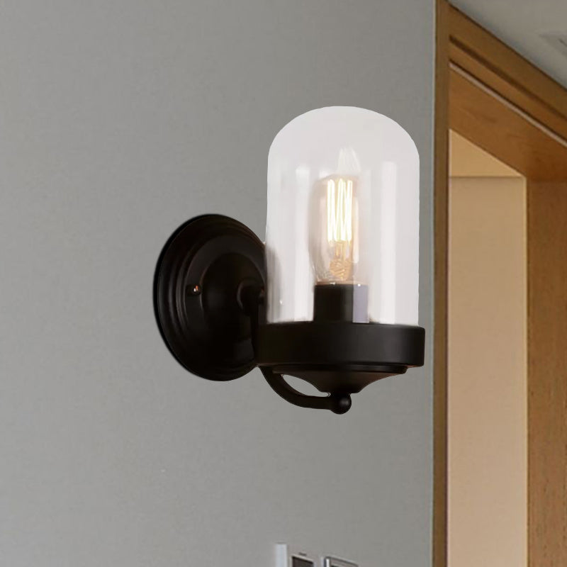 Avtoit | Capsule Wall Mounted Lighting 1/2 Light Bulb Industrial Black Clear Glass Lighting for Portico