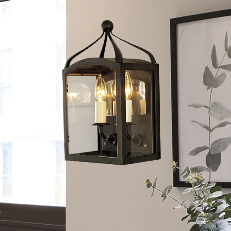 Avtoit | Old Brass Candle Wall Lamp with Metal Cage Shade 2 Lights Vintage Wall Light for Hallway
