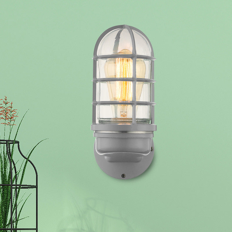 Avtoit | Cylinder Clear Glass Wall Mounted Lamp Industrial Single Bulb Living Room Wall Light in Pink/Blue/Green with Cage