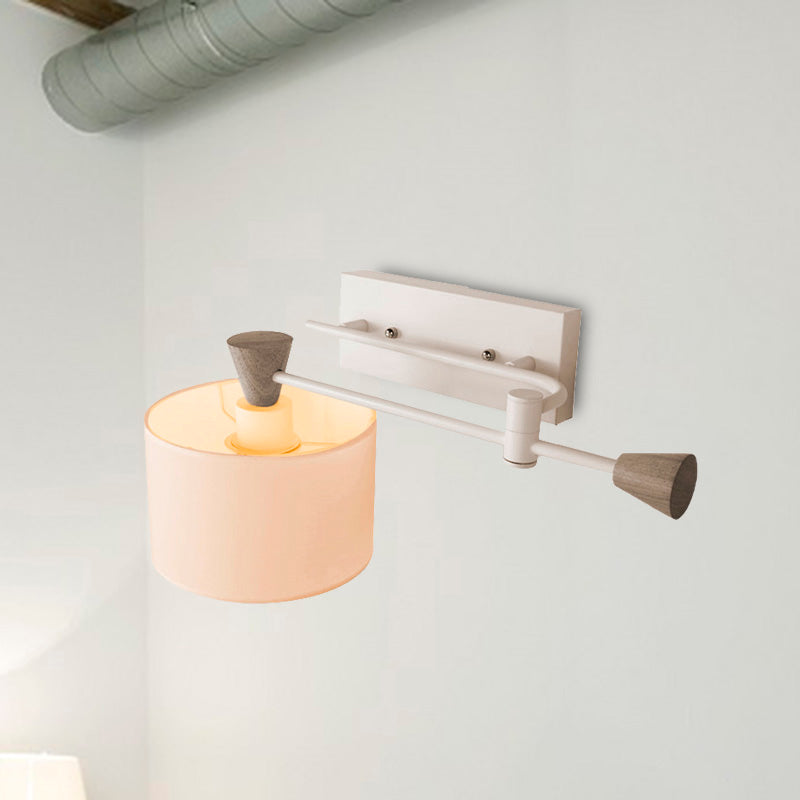 Avtoit | Fabric Drum Shade Wall Mounted Light Industrial Loft 1 Light Bedroom Adjustable Wall Lighting in White