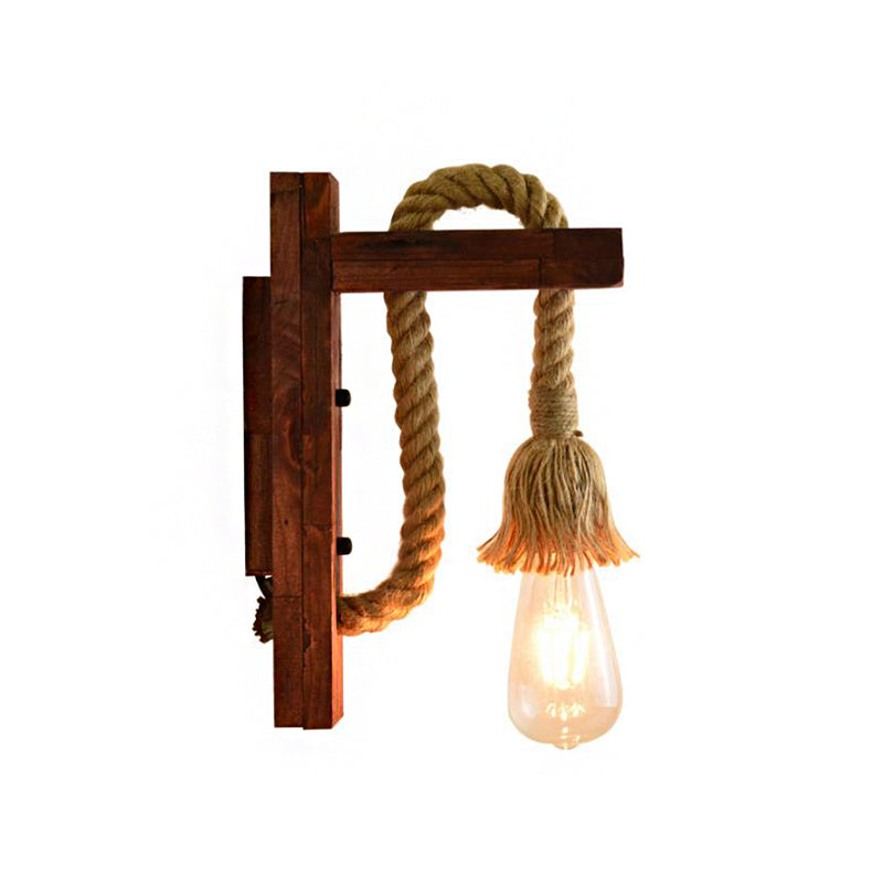 Avtoit | Rope Exposed Bulb Sconce Lighting Coastal 1 Light Living Room Wall Lamp in Red/Brown/Wood