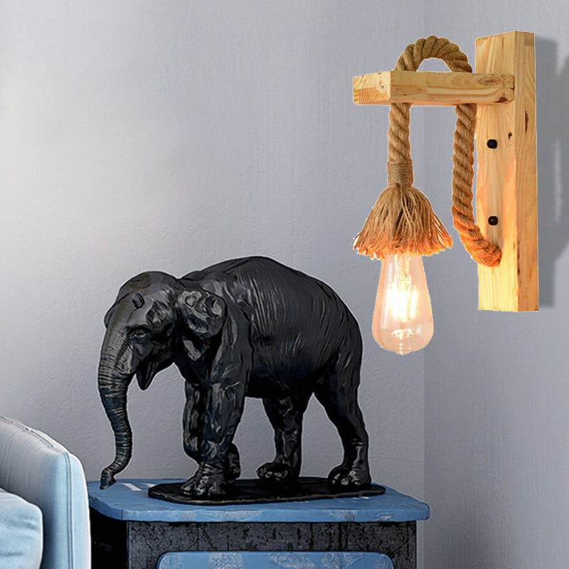 Avtoit | Rope Exposed Bulb Sconce Lighting Coastal 1 Light Living Room Wall Lamp in Red/Brown/Wood