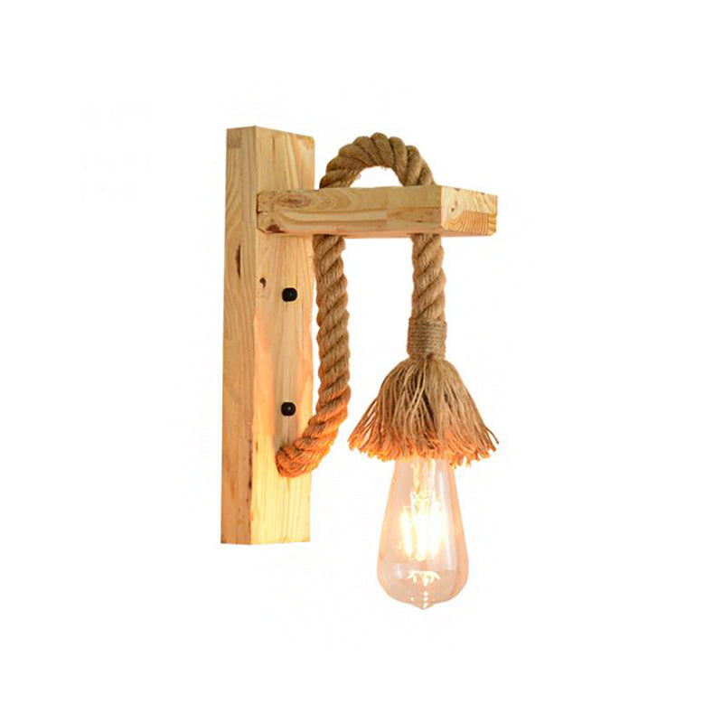 Avtoit | Rope Exposed Bulb Sconce Lighting Coastal 1 Light Living Room Wall Lamp in Red/Brown/Wood